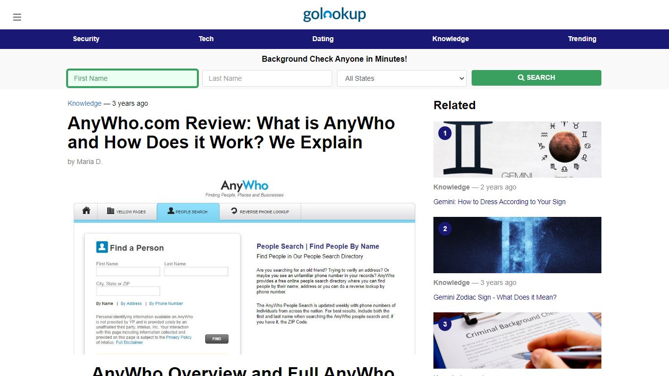 AnyWho.com, AnyWho Review, Review AnyWho - GoLookUp